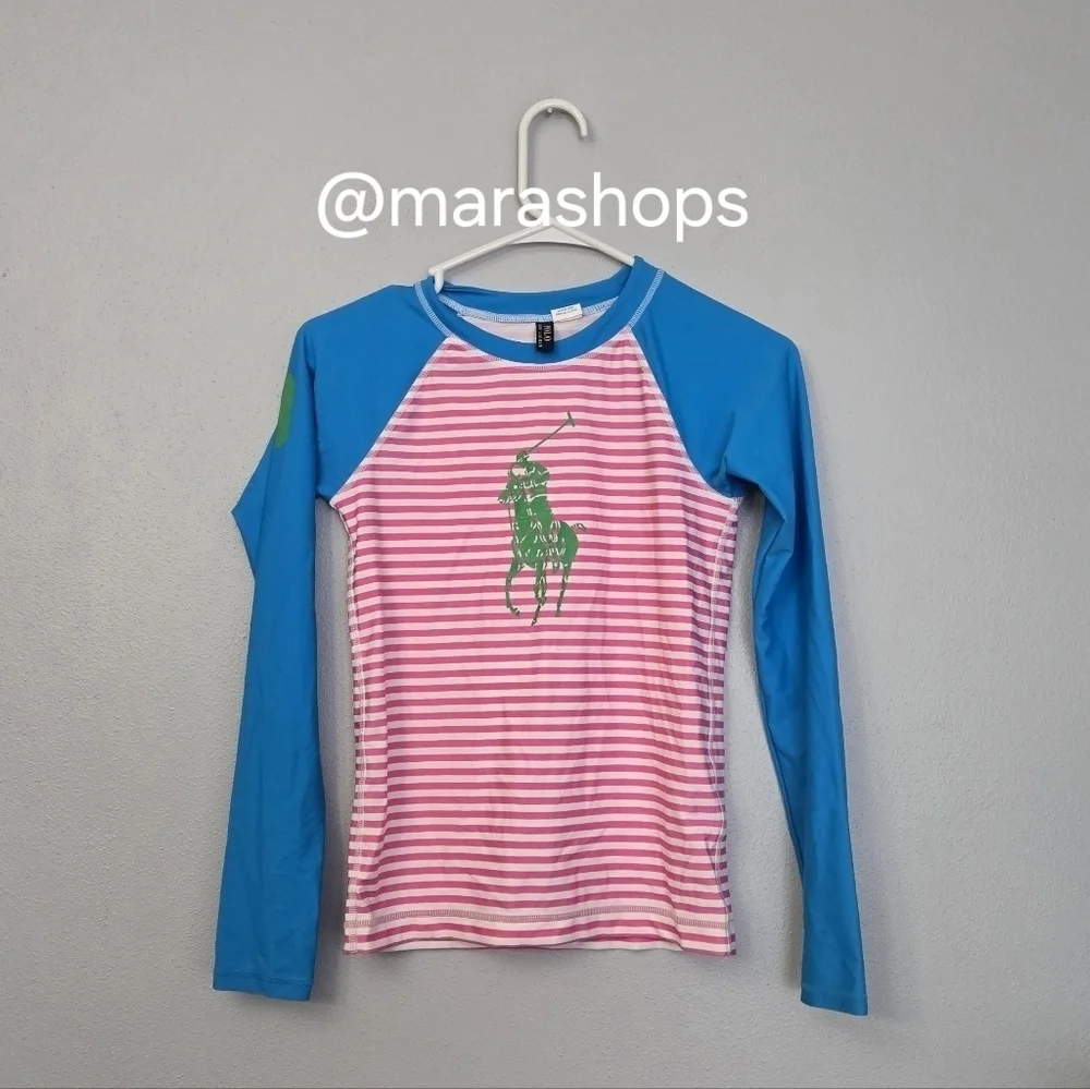 Ralph Lauren Girls Big Pony Rash Guard in Pink